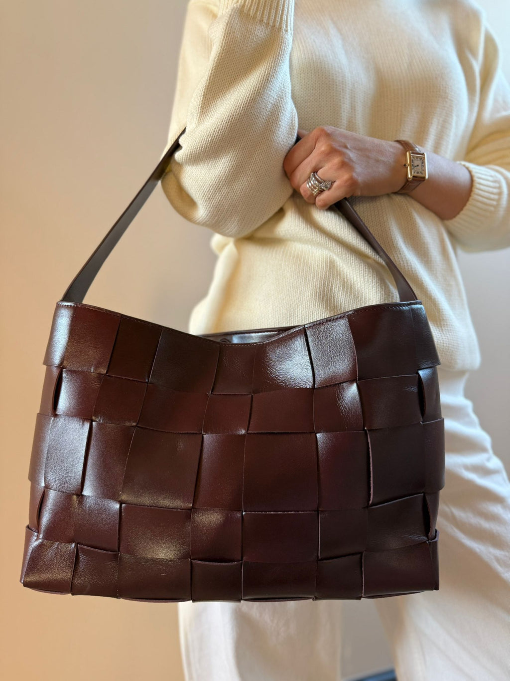 East to West Woven Leather Tote. Please read description.