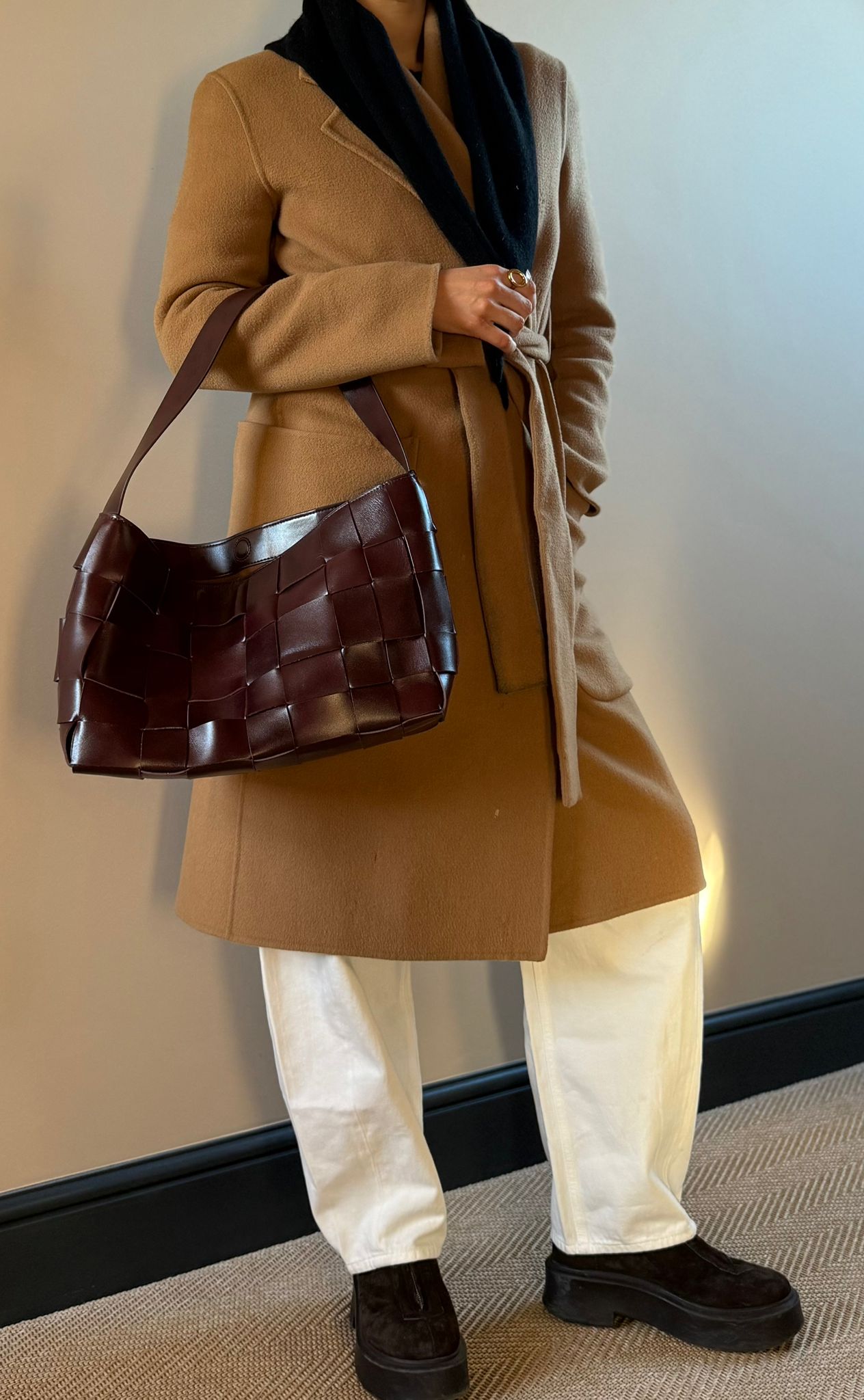 PRE-ORDER  East to West Woven Leather Tote. Please read description.