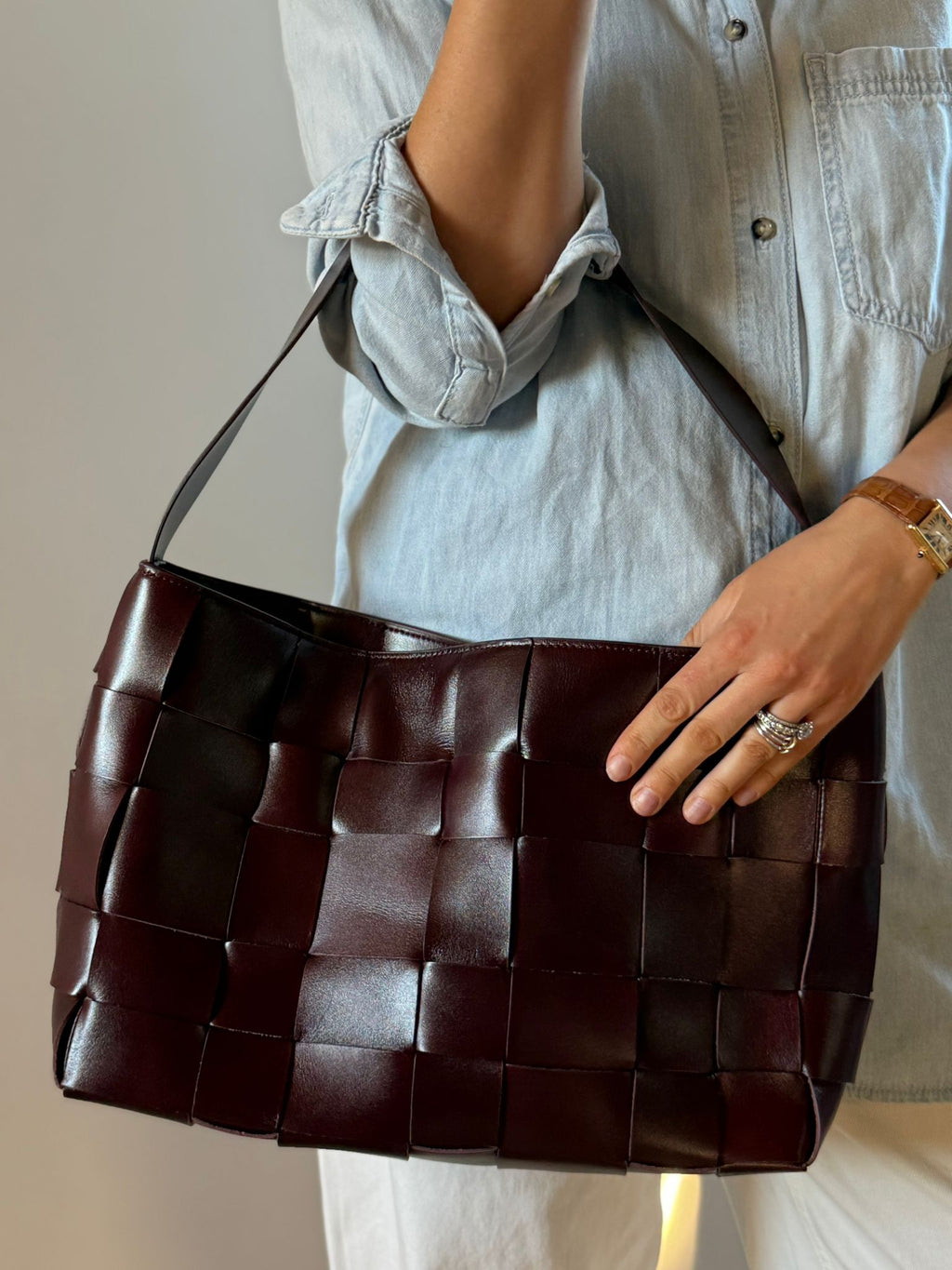East to West Woven Leather Tote. Please read description.