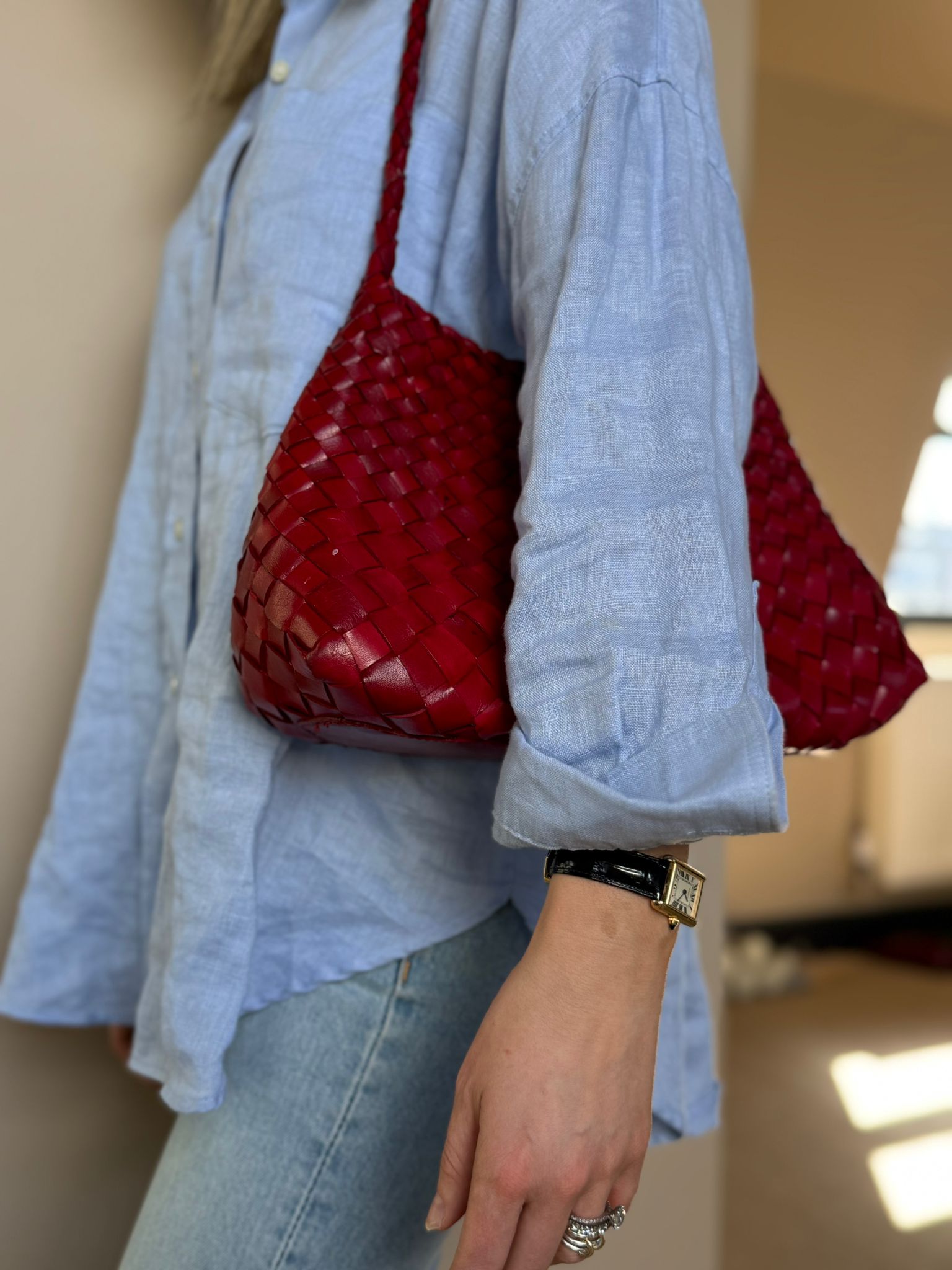 Hand Woven Leather Bag - Medium