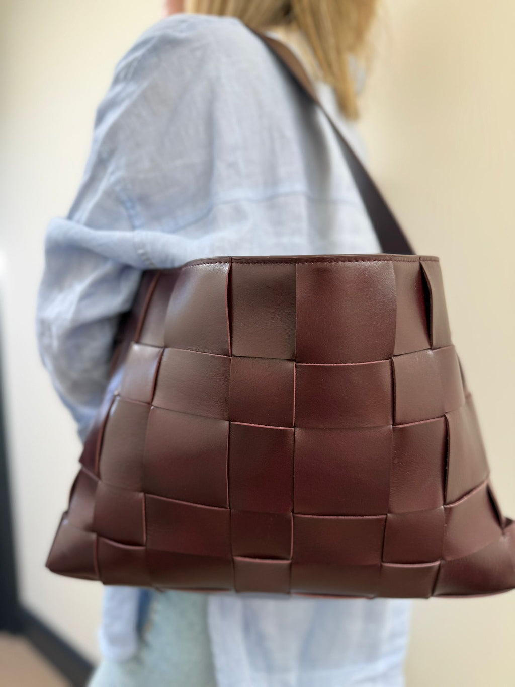 East to West Woven Leather Tote. Please read description.