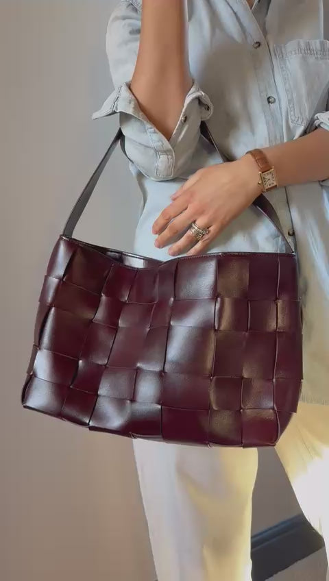 East to West Woven Leather Tote. Please read description.